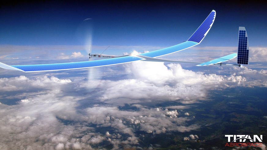 Kann 5 Jahre in der Luft bleiben und fliegt auf einer Höhe von 20 Kilometern: Die Google-Drohne «Solara 50» in einer Modellgrafik.&nbsp;