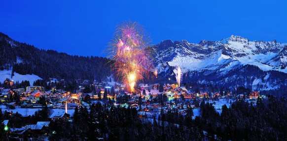 Feuerwerk an Silvester in Villars