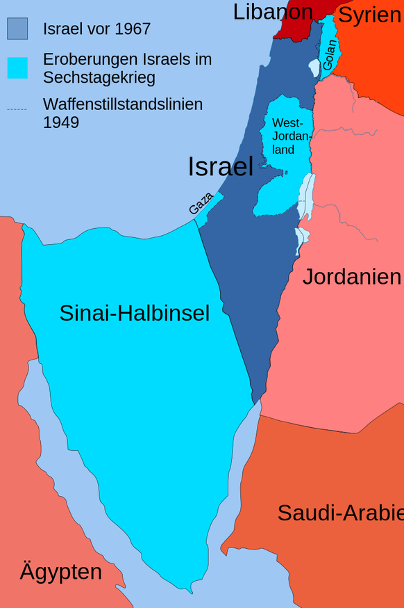 Karte: Israelische Gebietsgewinne nach dem Sechstagekrieg
