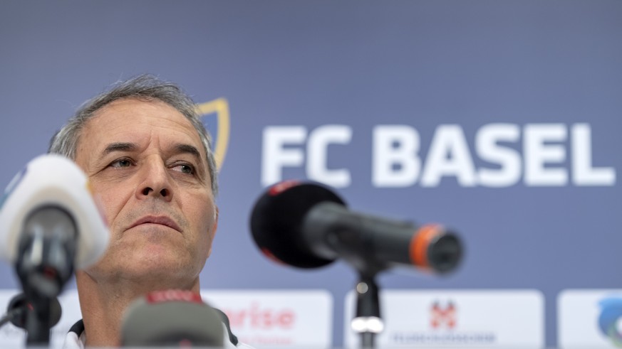 Basel&#039;s head coach Marcel Koller speaks during a press conference the day before the UEFA Champions League second qualifying round second leg match between Switzerland&#039;s FC Basel 1893 and Ne ...
