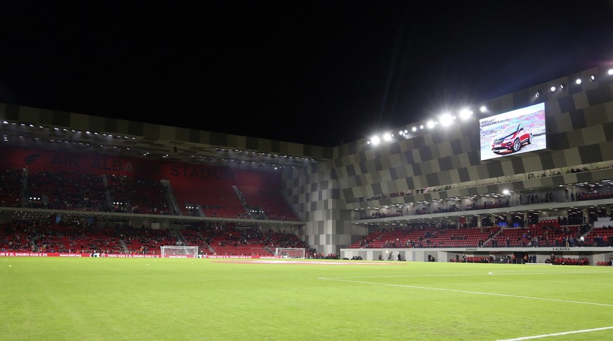 FILE - This Sunday, Nov. 17, 2019 file photo shows the new Arena Kombetare stadium before the Euro 2020 group H qualifying soccer match between Albania and France in Tirana. The new national soccer st ...