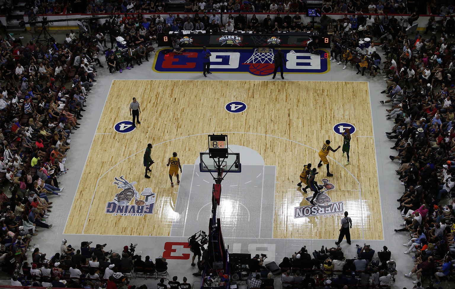 FILE - In this July 16, 2017, file photo, the Killer 3&#039;s play the 3 Headed Monsters during a BIG3 basketball game in Philadelphia, Pa. Big3 made it to a third season, barnstorming this summer fro ...
