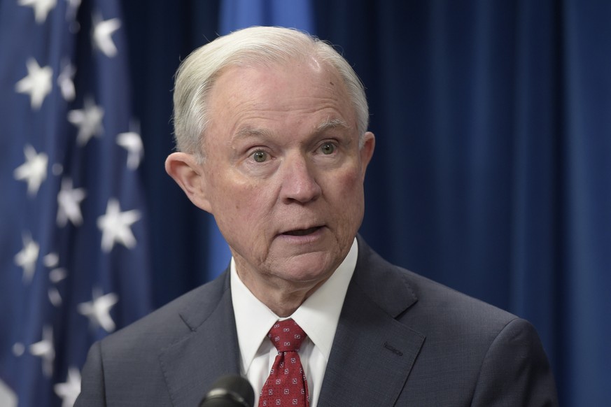 FILE - In this March 6, 2017, file photo, Attorney General Jeff Sessions speaks at the U.S. Customs and Border Protection office in Washington. Sessions, whose contacts with Russia&#039;s ambassador t ...