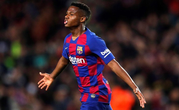 epa08188930 FC Barcelona&#039;s Ansu Fati celebrates after scoring during the Spanish LaLiga soccer match between FC Barcelona and UD Levante played at the Camp Nou stadium in Barcelona, Spain, 02 Feb ...