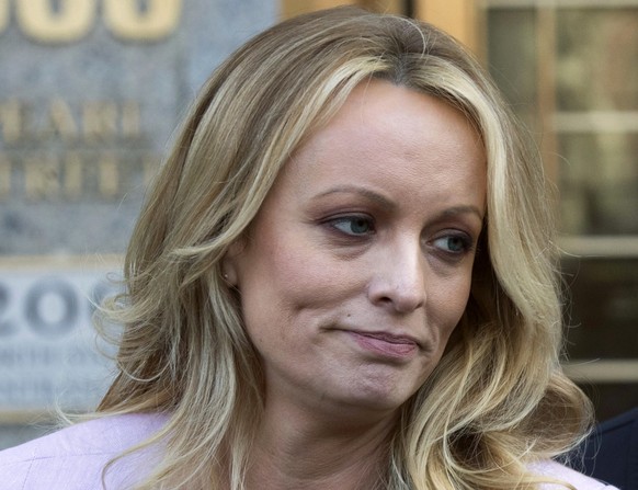 FILE - In this April 16, 2018, file photo, adult film actress Stormy Daniels speaks outside federal court, in New York. Glendon Crain, the husband of porn film performer Stormy Daniels, filed for divo ...