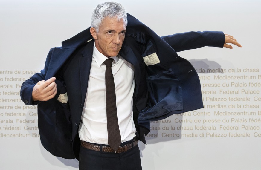 epa07561118 Swiss Federal Attorney Michael Lauber leaves a press conference at the Media Centre of the Federal Parliament in Bern, Switzerland, 10 May 2019. Federal Attorney Michael Lauber is criticis ...