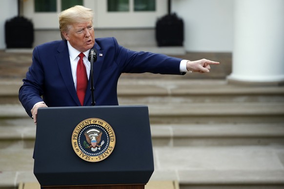 President Donald Trump speaks during a coronavirus task force briefing in the Rose Garden of the White House, Sunday, March 29, 2020, in Washington. (AP Photo/Patrick Semansky)
Donald Trump