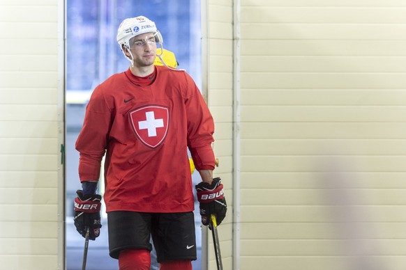Switzerland&#039;s Michael Fora during a training session of the Swiss team at the IIHF 2019 World Ice Hockey Championships, at the Ondrej Nepela Arena in Bratislava, Slovakia, on Monday, May 13, 2019 ...