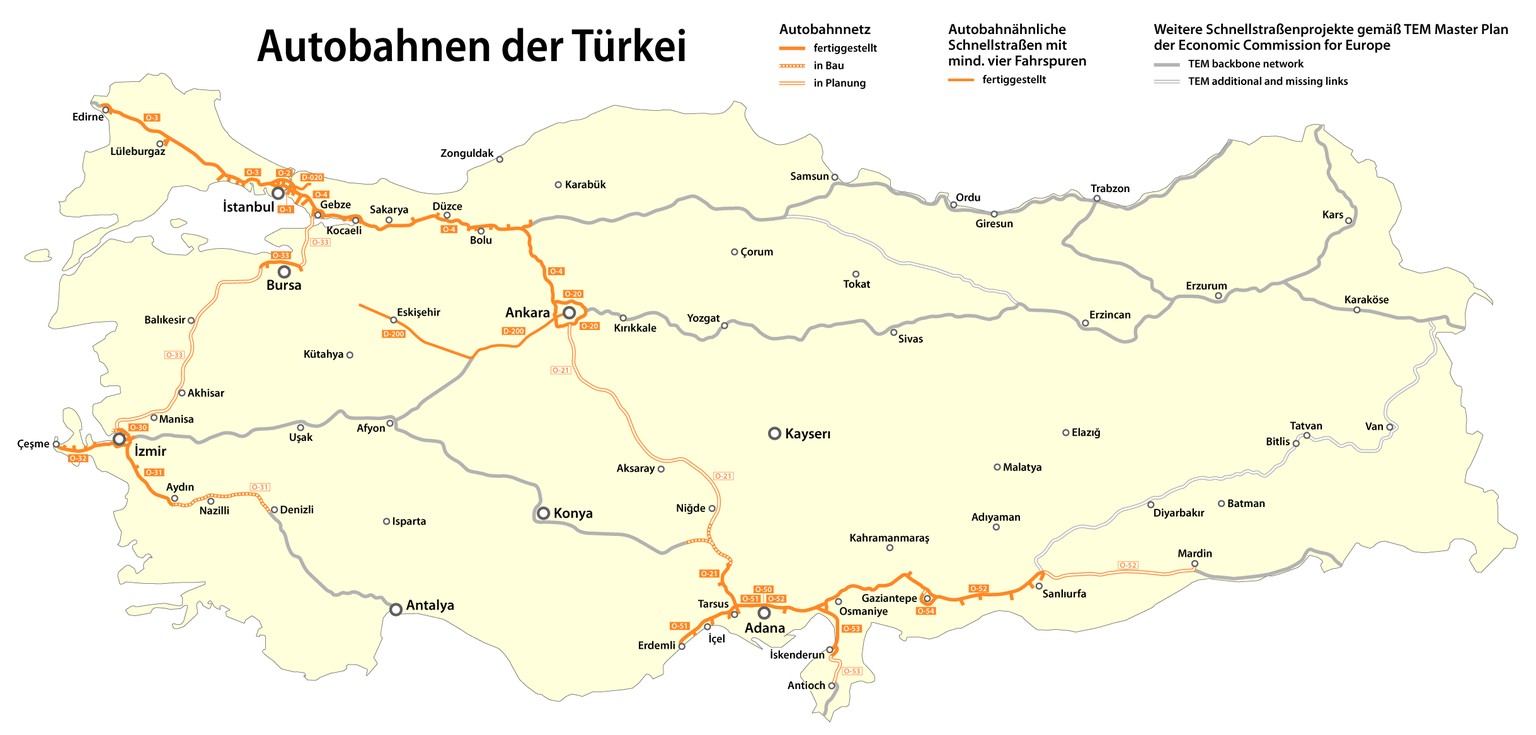 Das Autobahnnetz der Türkei.