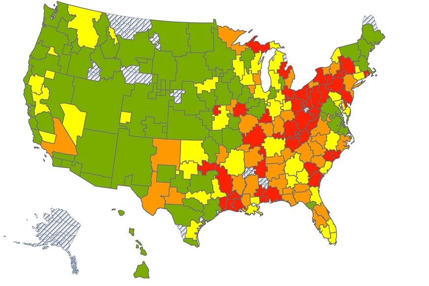 In den roten Gebieten liegt die «Nigger»-Quote deutlich über dem Durchschnitt, in den grünen klar darunter.