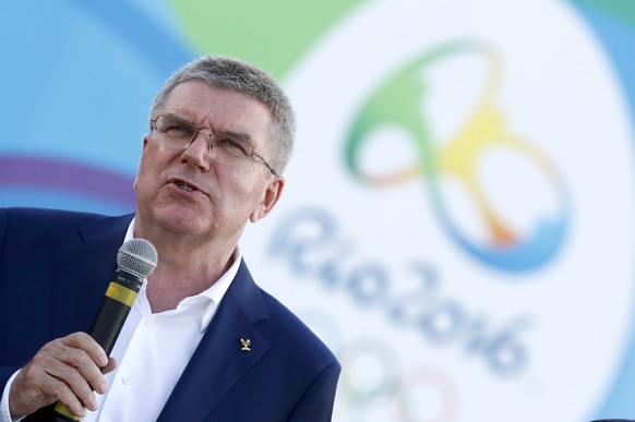 International Olympic Committee (IOC) President Thomas Bach speaks at the site where the Olympic cauldron is being built in Rio de Janeiro, Brazil, July 27, 2016. REUTERS/Kai Pfaffenbach