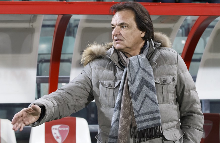 Christian Constantin, President of FC Sion, gestures prior the Super League soccer match of Swiss Championship between FC Sion and Neuchatel Xamax FCS, at the Stade de Tourbillon stadium, in Sion, Swi ...