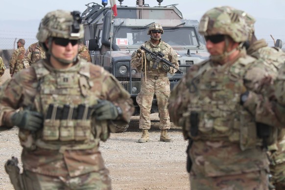 epa08827216 (FILE) - US soldiers attends a training session for Afghan Army soldiers in Herat, Afghanistan, 02 February 2019 (reissued 18 November 2020). Media reported that US President Donald J. Tru ...
