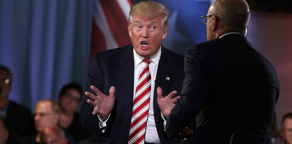 Republican presidential candidate Donald Trump speaks with &#039;Today&#039; show co-anchor Matt Lauer at the NBC Commander-In-Chief Forum held at the Intrepid Sea, Air and Space museum aboard the dec ...