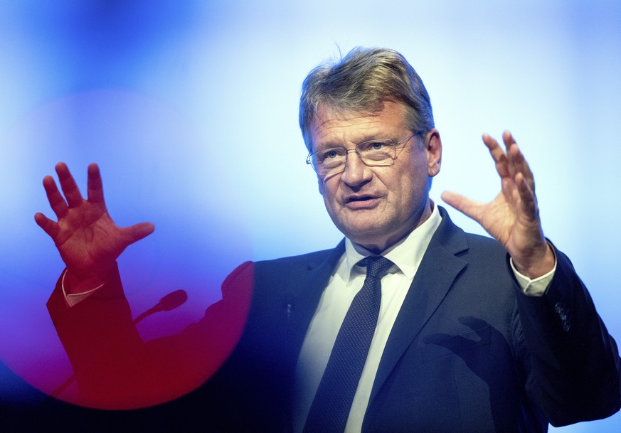 AfD top candidate for the European Parliament Joerg Meuthen holds a speech during the start of the election campaign in Offenburg, Germany, Saturday, April 6, 2019. A series of potential scandals is p ...