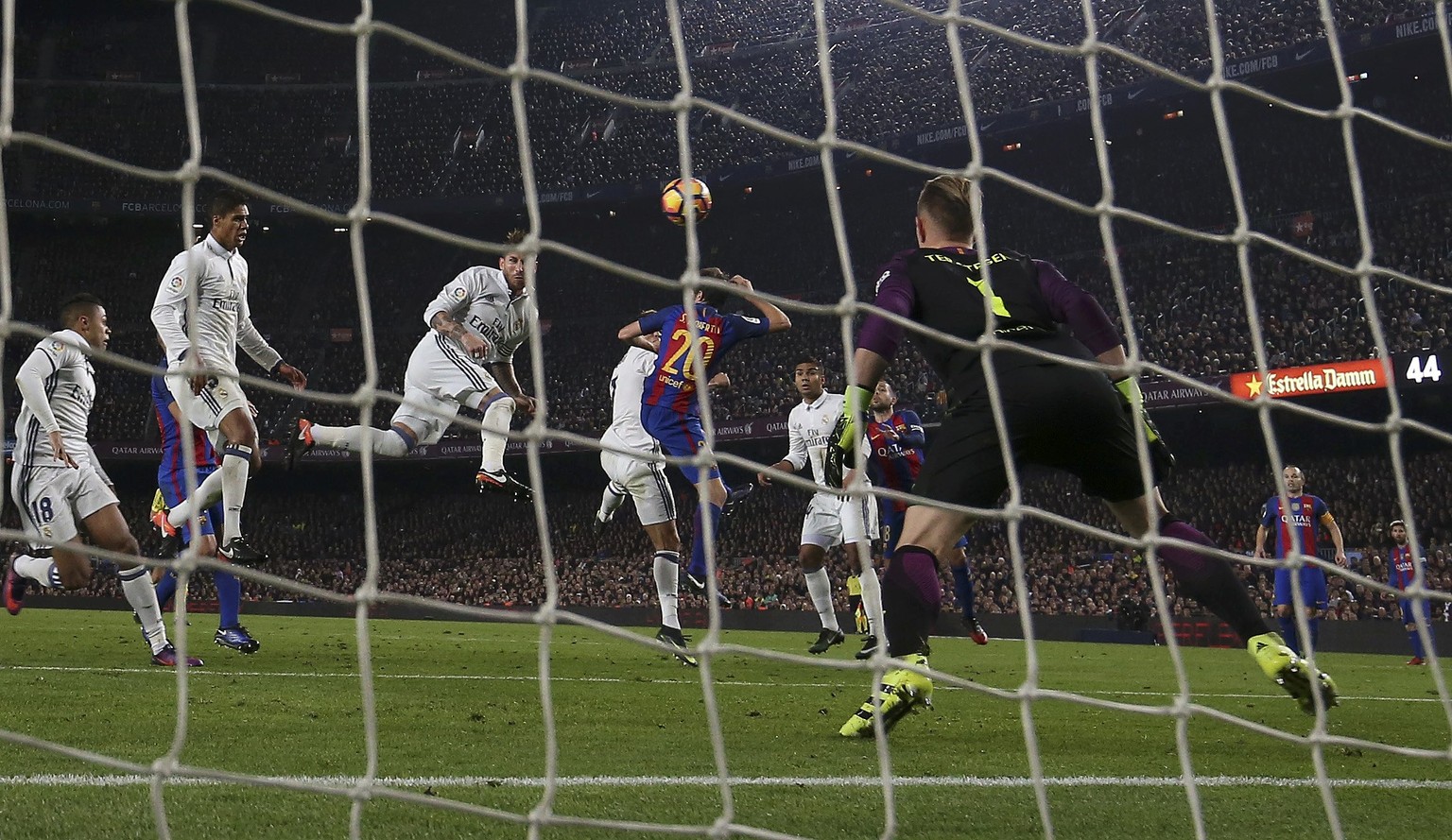 Football Soccer - Barcelona v Real Madrid - Spanish La Liga Santander- Nou Camp Stadium, Barcelona, Spain - 3/12/16. Real Madrid&#039;s Sergio Ramos scores a goal during the &quot;Clasico&quot;. REUTE ...