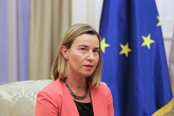 epa06632628 Federica Mogherini, the High Representative of the European Union for Foreign Affairs and Security Policy during the meeting with Serbian President Aleksandar Vucic (not pictured) in Belgr ...