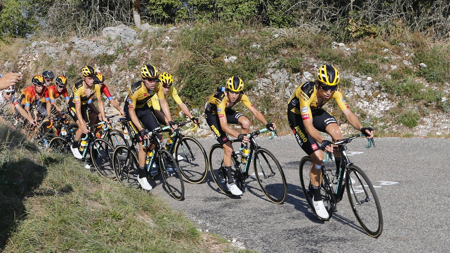 GRAND COLOMBIER, FRANCE - SEPTEMBER 13 : VAN AERT Wout BEL of TEAM JUMBO - VISMA during stage 15 of the 107th edition of the 2020 Tour de France cycling race, a stage of 174,5 kms with start in Lyon a ...