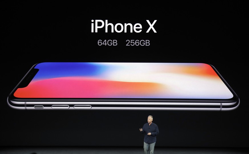 Phil Schiller, Apple&#039;s senior vice president of worldwide marketing, discusses features of the new iPhone X at the Steve Jobs Theater on the new Apple campus on Tuesday, Sept. 12, 2017, in Cupert ...