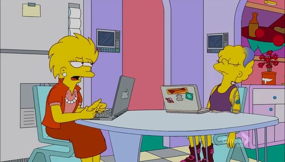 In der Episode «Die nächste Generation» von 2012 benutzt die erwachsene Lisa den Laptop ganz normal. Ihre Tochter verbindet sich per Kabel direkt mit dem Computer und taucht so vollständig ins Interne ...