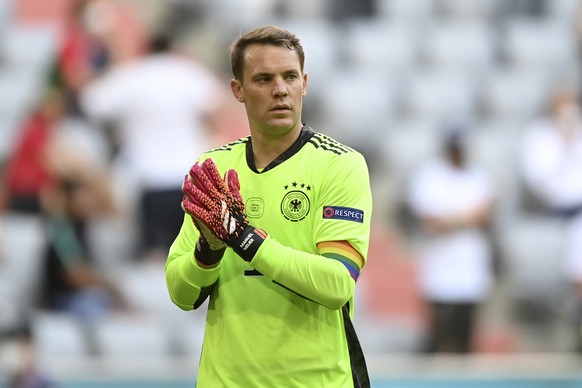 Germany&#039;s goalkeeper Manuel Neuer walks on the pitch during the Euro 2020 soccer championship group F match between Portugal and Germany at the Football Arena stadium in Munich, Germany, Saturday ...
