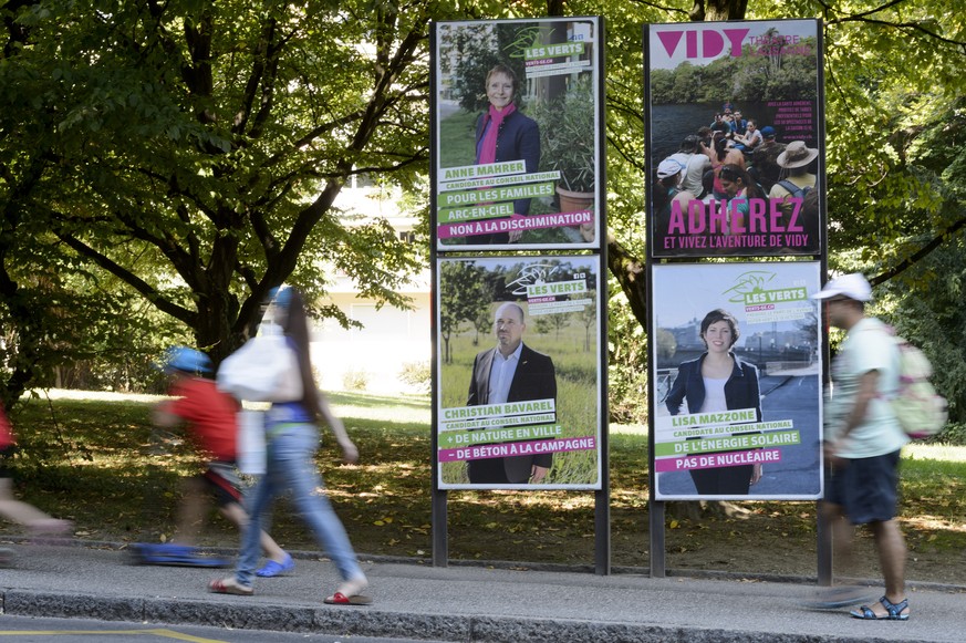 Wahlplakate der Grünen in Genf: Im Gegensatz zu den grossen bürgerlichen Parteien zeigt sich die Linke offener und macht Angaben über ihre Wahlkamp-Budgets. &nbsp;&nbsp;