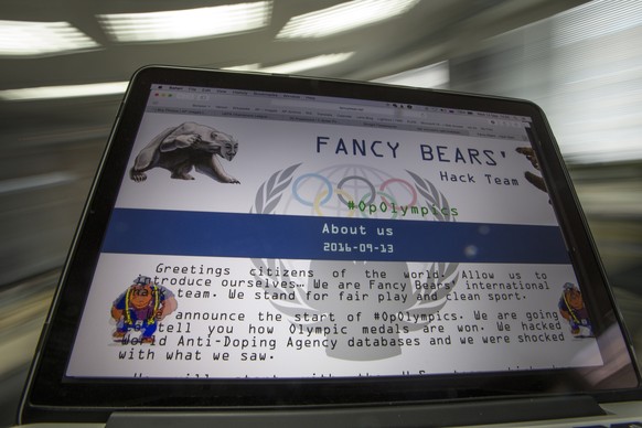 A screenshot of the Fancy Bears website fancybear.net seen on a computes screen in Moscow, Russia, Wednesday, Sept. 14, 2016. Confidential medical data of gold medal-winning gymnast Simone Biles, seve ...