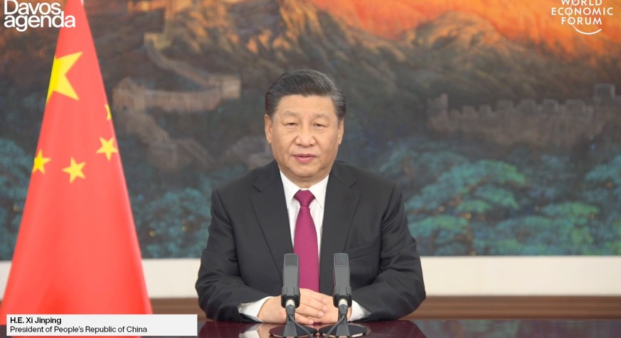HANDOUT - Special Address by Xi Jinping, President of the People&#039;s Republic of China on the occasion of the online edition World Economic Forum, on Monday, 25 January 2021. (World Economic Forum/ ...