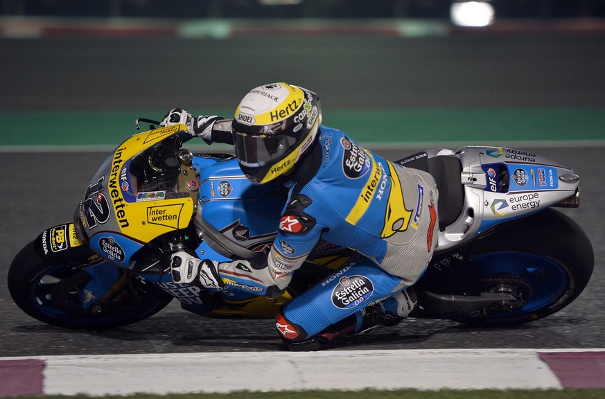 epa06608522 Swiss MotoGP rider Thomas Luthi of EG 0,0 Marc VDS in action during a free practice session for the Motorcycling Grand Prix of Qatar at Al Losail International Circuit in Doha, Qatar, 16 M ...