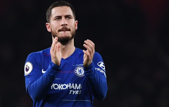 epa07301169 Chelsea&#039;s Eden Hazard reacts after the English Premier League soccer match Arsenal vs Chelsea at the Emirates Stadium in London, Britain, 19 January 2019. EPA/ANDY RAIN EDITORIAL USE  ...