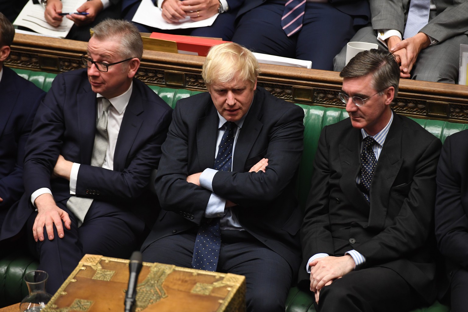 epa07815652 A handout photo made available by the UK Parliament shows British Prime Minister Boris Johnson attending a session in the House of Commons in London, Britain, 03 September 2019British MPs  ...