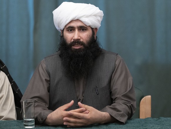FILE - This Friday, March 19, 2021 file photo shows Mohammad Naeem, spokesman for the Taliban&#039;s political office, during a news conference in Moscow, Russia. In March 2021, U.S. Secretary of Stat ...