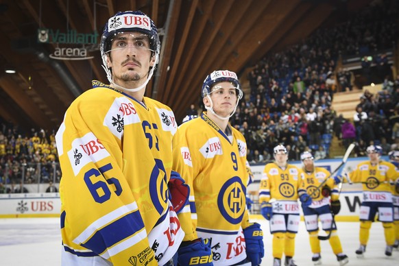 Davos&#039; Marc Wieser looks on after the game between HC Davos and KalPa Kuopio Hockey Oy at the 92th Spengler Cup ice hockey tournament in Davos, Switzerland, Sunday, December 30, 2018. (KEYSTONE/G ...