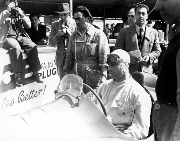 2003 Racing Past... Exhibition 1950 British Grand Prix, Silverstone. Juan Manuel Fangio sits in his Alfa Romeo 158 at the first round of the new World Championship, WM, Weltmeisterschaft World Copyrig ...