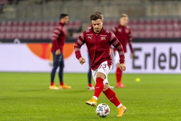 Switzerland&#039;s Xherdan Shaqiri prior to the UEFA Nations League group 4 soccer match between Germany and Switzerland at the Rhein Energie stadium in Cologne, Germany, on Tuesday, October 13, 2020. ...