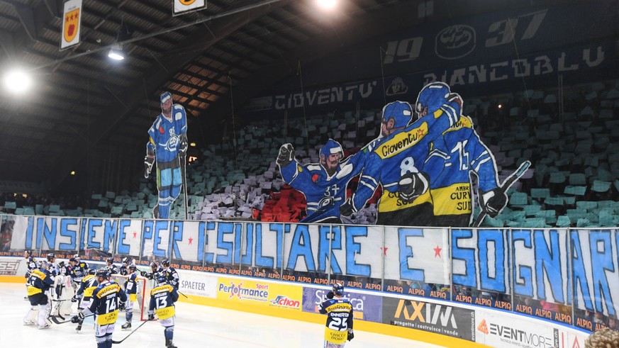 Choreography of Ambri&#039;s supporters during the preliminary round game of the National League Swiss Championship 2017/18 between HC Ambri-Piotta and HC Lugano, at the ice stadium Valascia in Ambri, ...