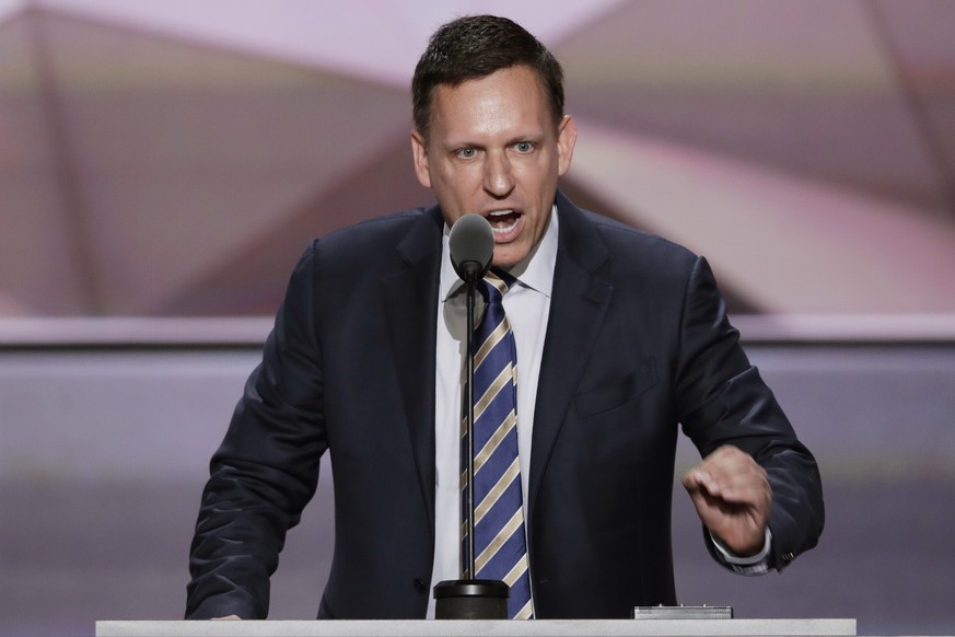 FILE - In this July 21, 2016, file photo, entrepreneur Peter Thiel speaks during the final day of the Republican National Convention in Cleveland. Silicon Valley billionaire and President Trump advise ...