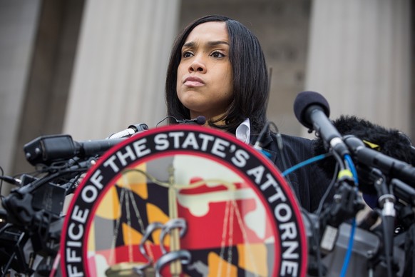 BALTIMORE, MD - MAY 01: Baltimore City State&#039;s Attorney Marilyn J. Mosby announces that criminal charges will be filed against Baltimore police officers in the death of Freddie Gray on May 1, 201 ...