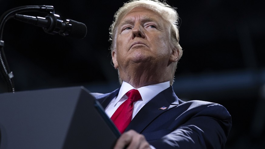 President Donald Trump speaks during a campaign rally at Kellogg Arena, Wednesday, Dec. 18, 2019, in Battle Creek, Mich. (AP Photo/ Evan Vucci)
Donald Trump