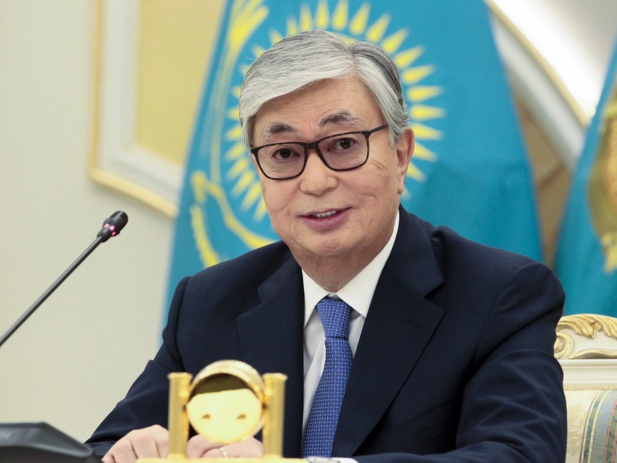 Kazakhstan&#039;s President-elect Kassym-Jomart Tokayev speaks to the media after presidential elections in Nur-Sultan, the capital city of Kazakhstan, on Monday June 10, 2019 . An ally of Kazakhstan& ...
