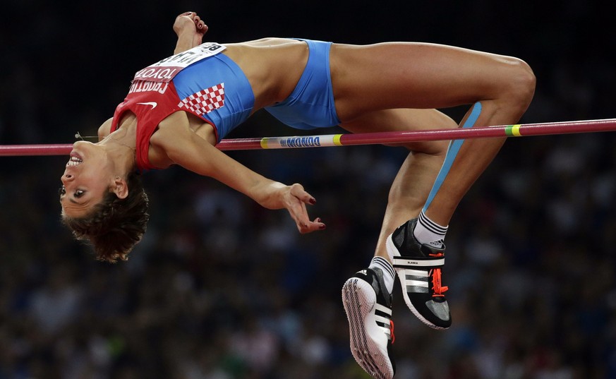 In this Aug. 29, 2015, file photo, Croatia&#039;s Blanka Vlasic clears the bar in the women&#039;s high jump final at the World Athletics Championships at the Bird&#039;s Nest stadium in Beijing. (AP  ...