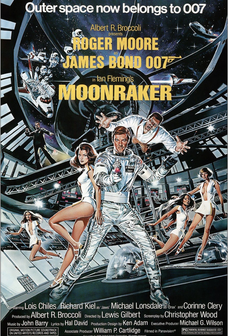 james bond 007 roger moore moonraker http://www.the007dossier.com/007dossier/james-bond-007-movie-posters/moonraker/Moonraker-1979.jpg