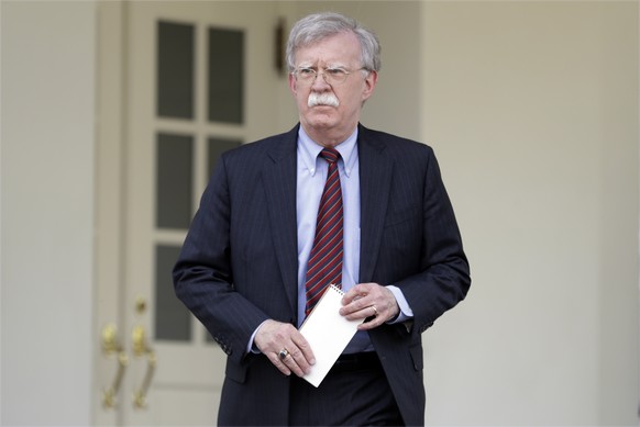 National security adviser John Bolton speaks about Venezuela outside the West Wing of the White House, Tuesday, April 30, 2019, in Washington. (AP Photo/Evan Vucci)