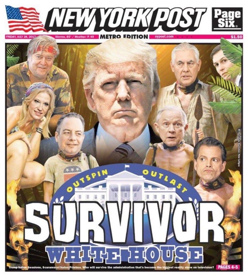 Das Titelblatt der «New York Post». Selbst das Trump-freundliche Boulevard-Blatt wundert sich über den Bruderkrieg im Weissen Haus.&nbsp;