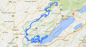Die ungefähre Strecke der heutigen Etappe von Grandson nach La Chaux-de-Fonds.