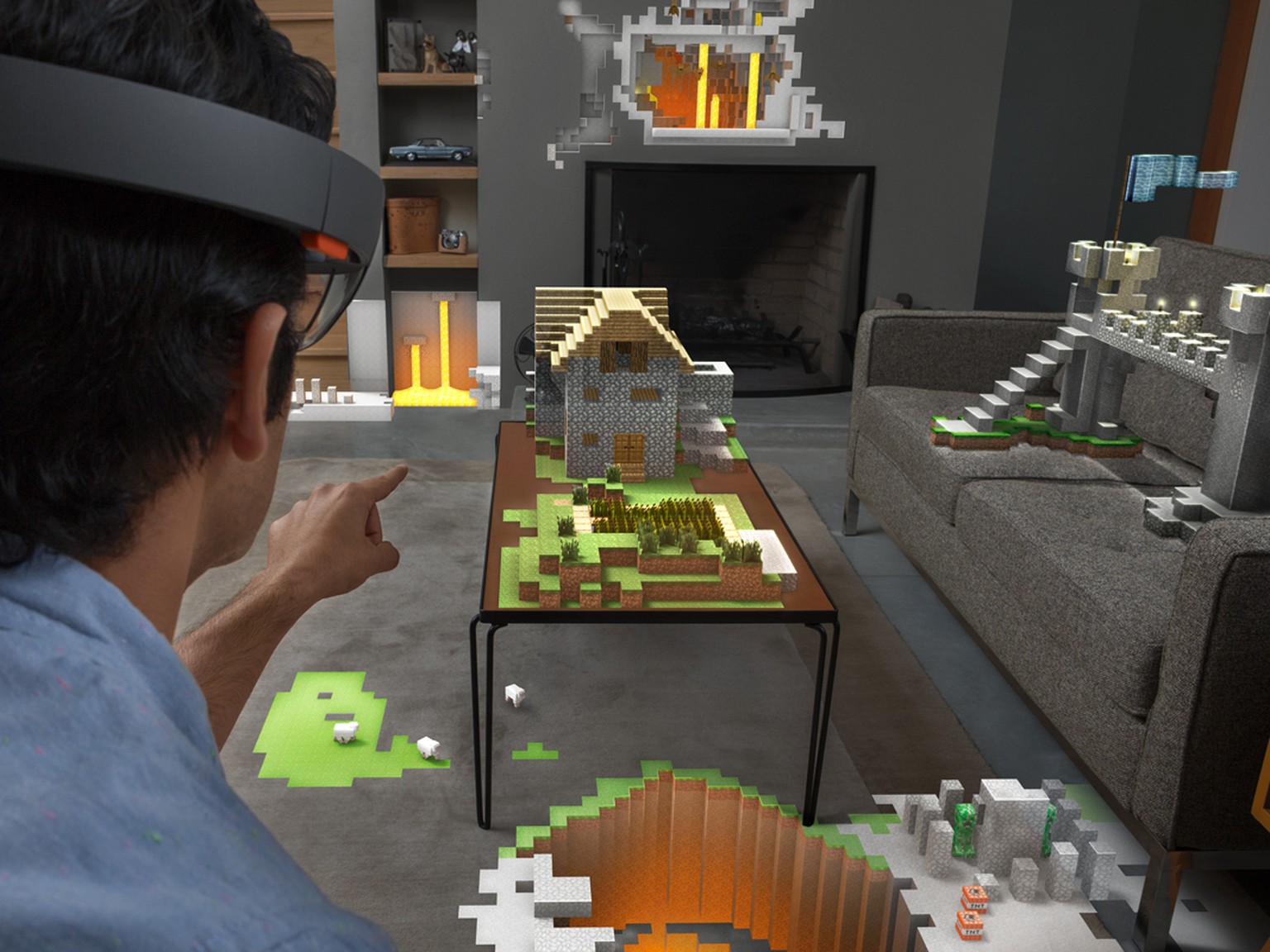 Der spielerische Aspekt kommt auch nicht zu kurz: Das Wohnzimmer wird zur «Minecraft»-Welt.