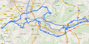 Die ungefähre Strecke der slowUp-Etappe rund um Basel.