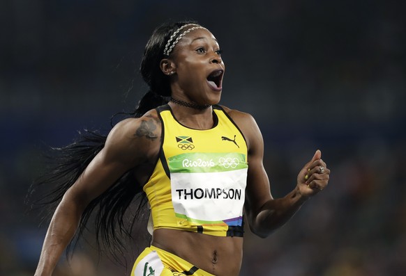 Jamaica&#039;s Elaine Thompson wins the women&#039;s 100-meter final during the athletics competitions of the 2016 Summer Olympics at the Olympic stadium in Rio de Janeiro, Brazil, Saturday, Aug. 13,  ...