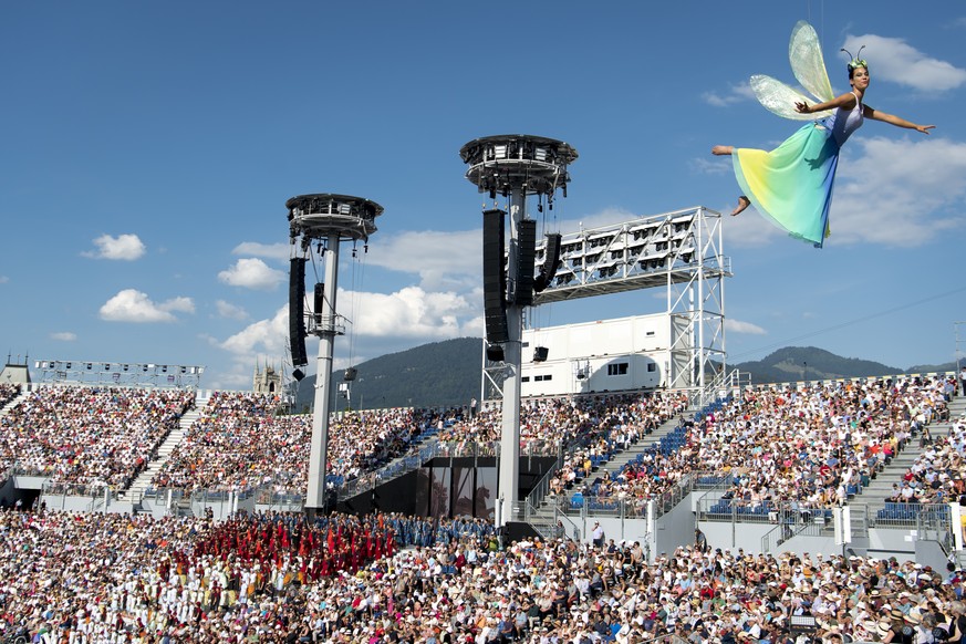 Extras are pictured in the arena of the &quot;Fete des Vignerons&quot; (winegrowers&#039; festival in French), with a capacity of 20&#039;000 spectators and hosting a giant central LED floor of approx ...