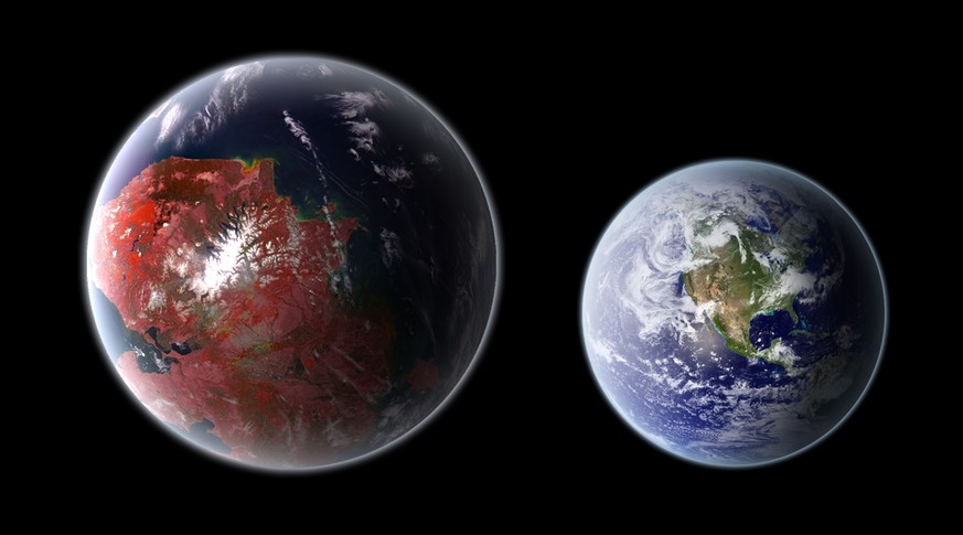 Grössenvergleich: Kepler-442b (l.) und unsere Erde.